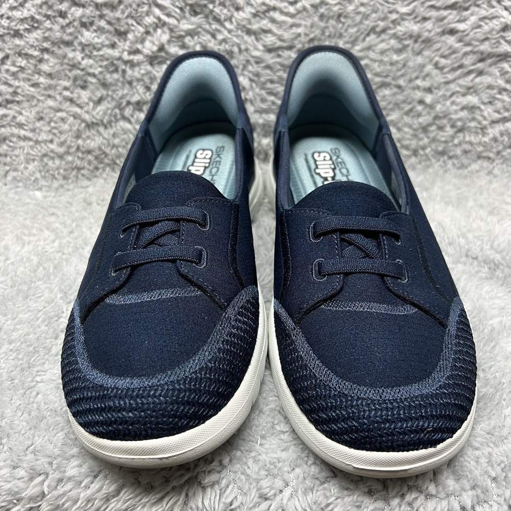 Skechers Slip Ins On The Go Flex Top Notch Shoes 9.5 Navy Blue Handsfree Comfort - Picture 2 of 10